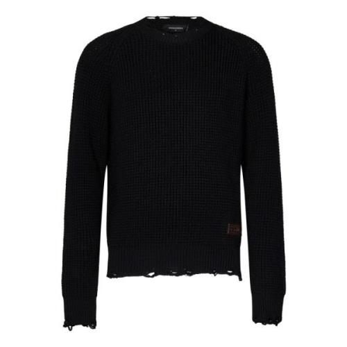 Zwarte Crew Neck Wollen Trui Dsquared2 , Black , Heren