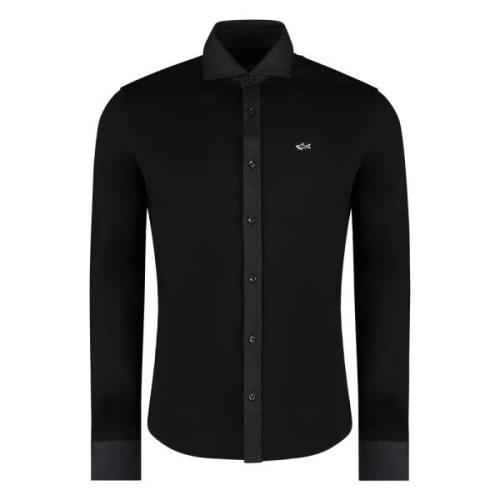 Linnen Katoenen Shirt Geknoopte Voorkant Paul & Shark , Black , Heren