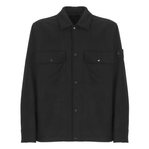 Zwart Katoenen Overshirt met Kraag Stone Island , Black , Heren