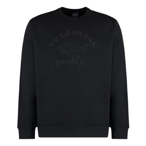 Geribbelde Katoenen Crew-Neck Sweatshirt Paul & Shark , Black , Heren