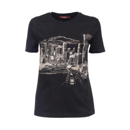 Grafische Print Katoenen T-shirt Ernesta Max Mara Studio , Black , Dam...