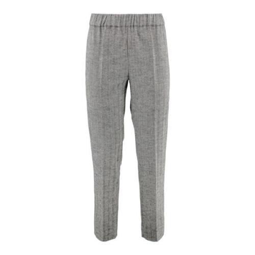 Flanellen Elastische Taille Rechte Pijp Broek D.Exterior , Gray , Dame...