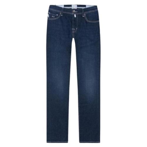 Leonardo Witte Stiksel Jeans Tramarossa , Blue , Heren