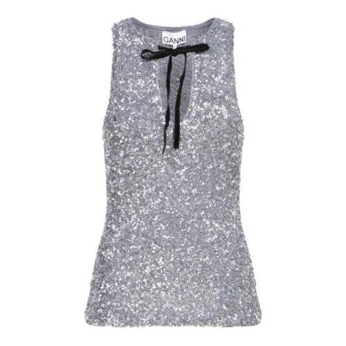 Sprankelende Zwarte Velvet Top Ganni , Gray , Dames