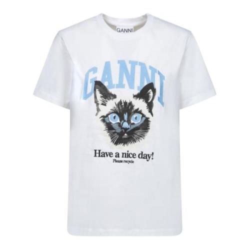 Kattenprint Grafisch T-shirt Ganni , White , Dames