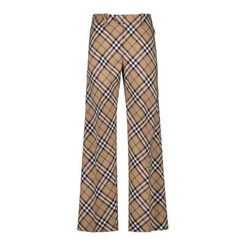 Vintage Geruite Wollen Broek Burberry , Beige , Heren