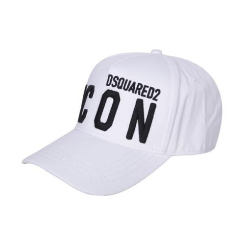 Witte Icon Gebogen Rand Hoed Dsquared2 , White , Heren