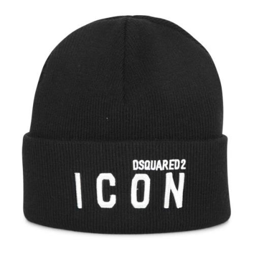 Gebreide muts met omslag Dsquared2 , Black , Heren