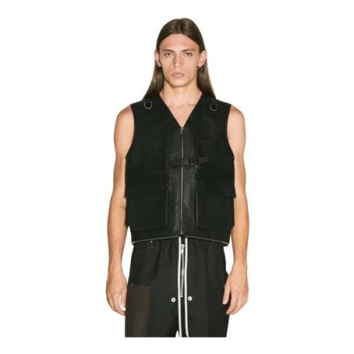 Leren Utility Vest Rick Owens , Black , Heren