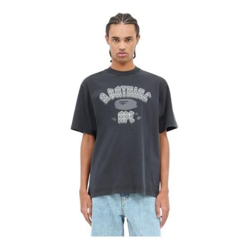 Logo Rhinestone T-Shirt Katoenen Jersey A Bathing APE , Gray , Heren