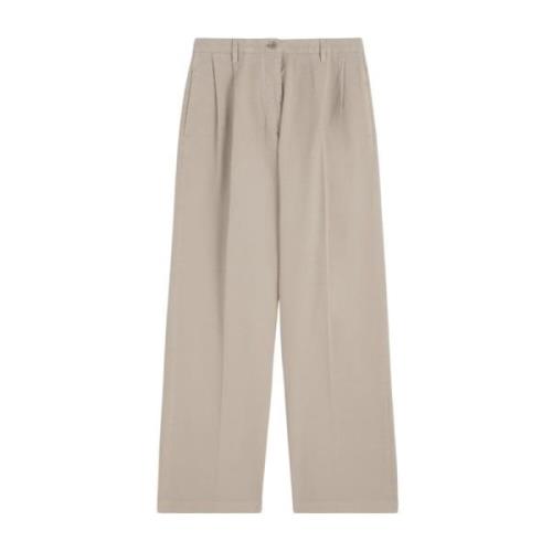 Wijde Katoenen Gabardine Broek met Dubbele Plooien Aspesi , Beige , Da...