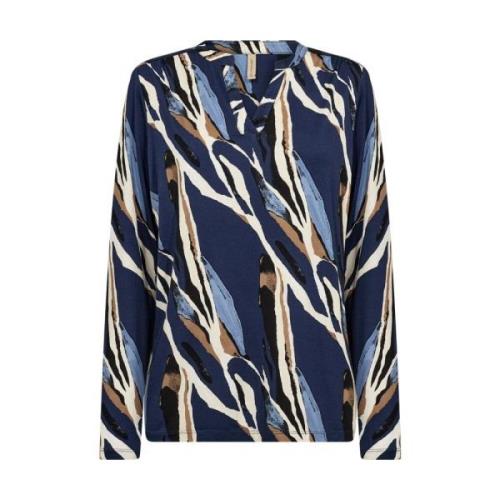 Blauwe printtop met splitnek Soyaconcept , Blue , Dames