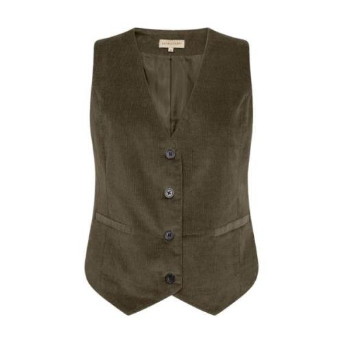 Geribbeld Gilet Olijfgroen Soyaconcept , Green , Dames