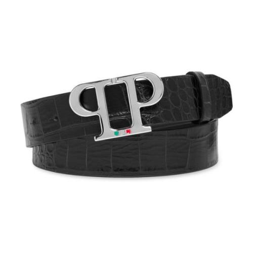 Stijlvol Leren Riem Philipp Plein , Black , Heren