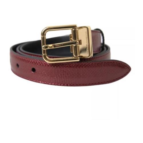 Maroon Leren Riem met Gouden Gesp Dolce & Gabbana , Brown , Heren