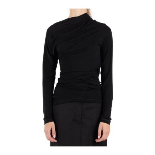 Zwarte Lyocell Elastaan Top Helmut Lang , Black , Dames