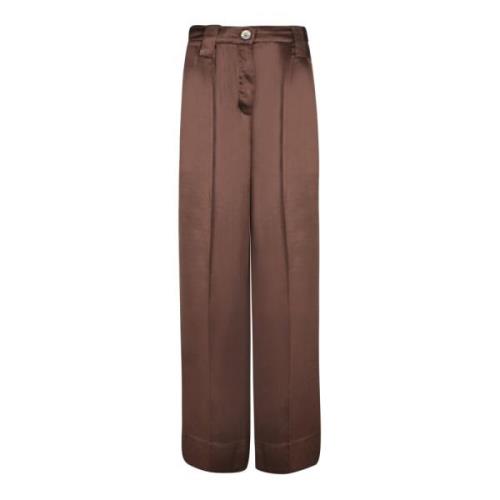 Bruine Satijnen Wijde Broek Ganni , Brown , Dames