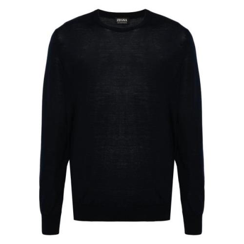 Luxe Wol Crew-Neck Gebreide Kleding Ermenegildo Zegna , Blue , Heren