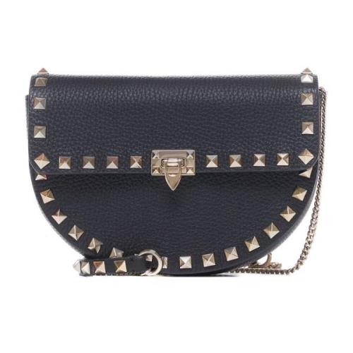 Rockstud Zwarte Leren Mini Tas Valentino Garavani , Black , Dames