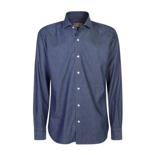 Blauw Abstract Patroon Print Shirt Barba , Blue , Heren