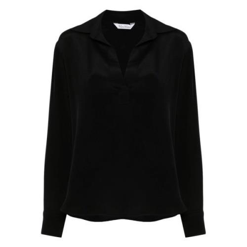 Zwarte Zijden Polo Kraag Shirt Max Mara , Black , Dames