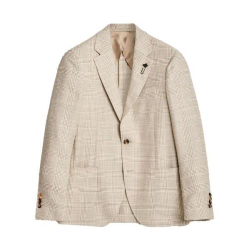 Wollen Blazer - Beige, Prince of Wales Lardini , Beige , Heren