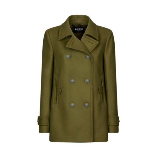 Dubbelrijige Peacoat met Cashmere Detail Dondup , Green , Dames