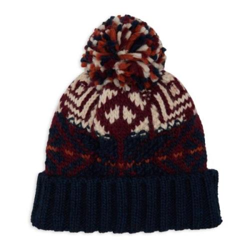 Unisex blauwe muts met omslag, pompon en decoratief kerstmotief Gallo ...