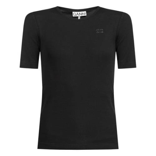 Zwart Katoenen Logo T-Shirt Ganni , Black , Dames