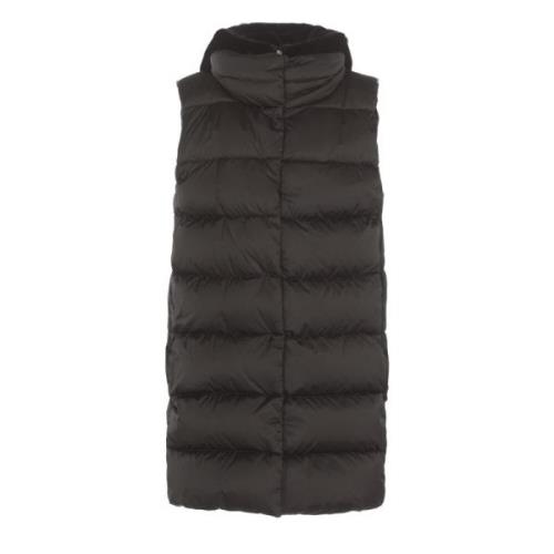 Zwarte Gewatteerde Geplooide Vest met Capuchon Herno , Black , Dames