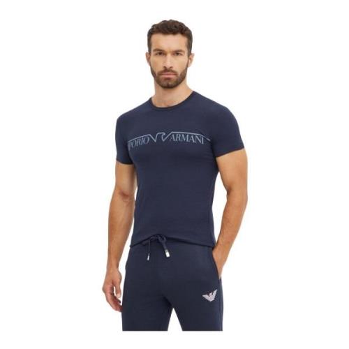 Stretch katoenen T-shirt - Blauw Emporio Armani , Blue , Heren