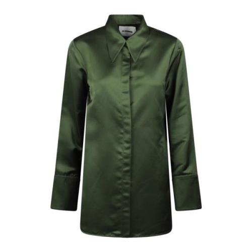 Satin Oversized Shirt met Korte Mouwen Jil Sander , Green , Dames