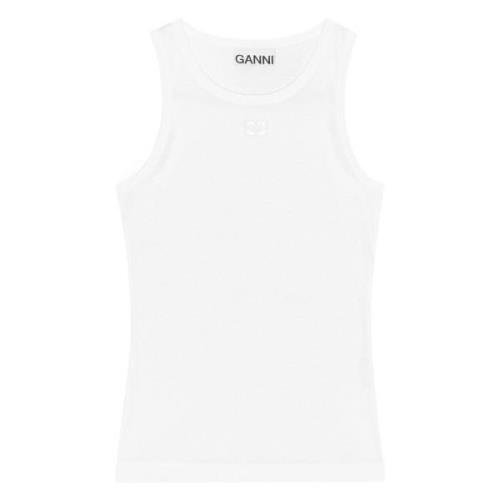 Witte Geribbelde Tanktop Ganni , White , Dames