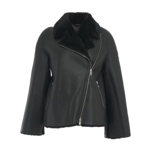 Zwarte Shearling Bikerjas 1972 Desa , Black , Dames