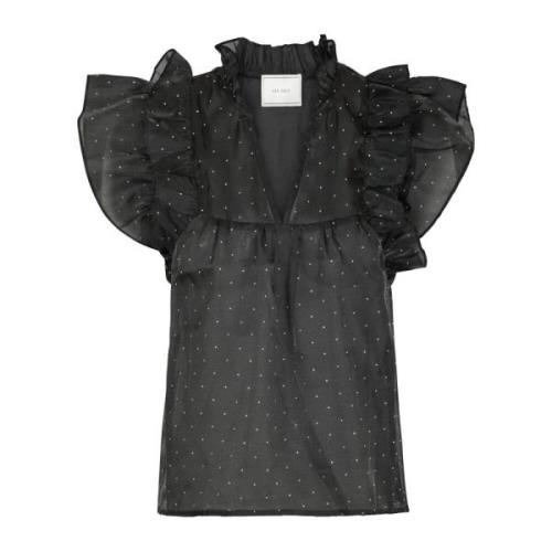 Bedazzled Ruffle Top Zwart Neo Noir , Black , Dames