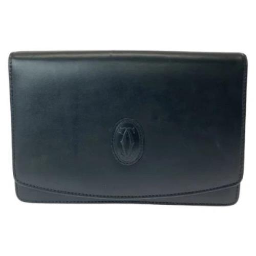 Pre-owned Leather clutches Cartier Vintage , Black , Dames