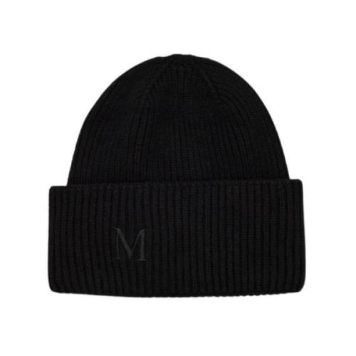 Kasjmier Geribbelde Beanie met Monogram Logo Max Mara , Black , Dames