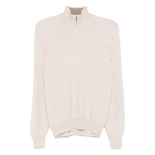 Luxe Cashmere Half-Zip Gebreide Kleding Barba , Beige , Heren