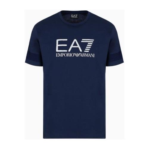 Essentiële Gestreepte Mouw T-shirt Emporio Armani EA7 , Blue , Heren