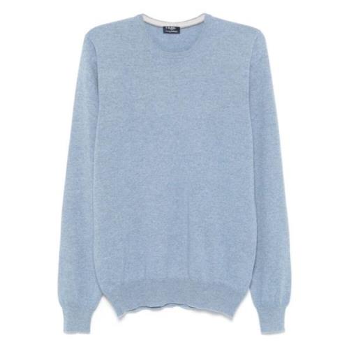 Luxe Cashmere Crew-Neck Gebreide kleding Barba , Blue , Heren