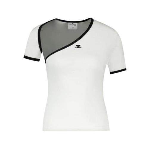 Wit Contrast Katoenen T-Shirt Courrèges , White , Dames