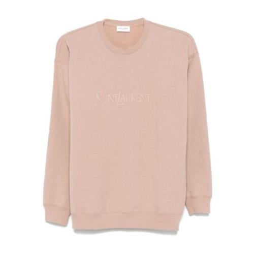 Roze Crew Neck Sweater Geborduurd Logo Saint Laurent , Pink , Dames