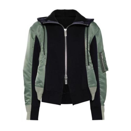 Gestreepte Rits Hoodie Groen Sacai , Green , Dames