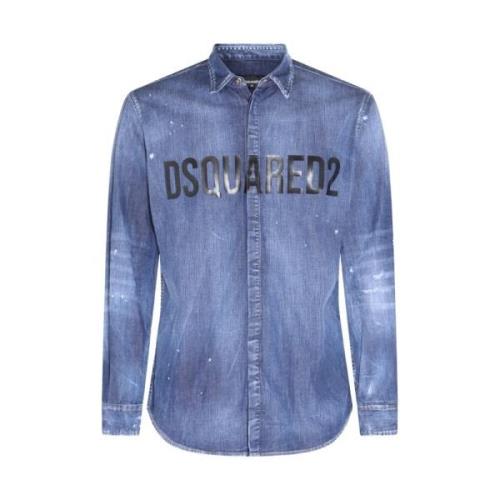 Blauwe Overhemden voor Heren Dsquared2 , Blue , Heren