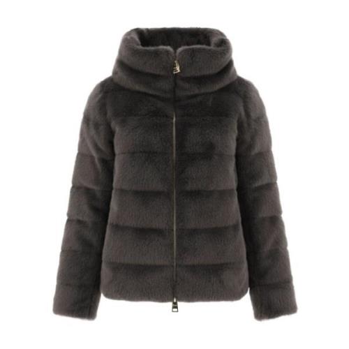 Faux-Fur Hoge Nek Ritsjas Herno , Gray , Dames