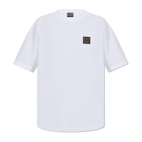 T-shirt met logopatch Emporio Armani EA7 , White , Heren