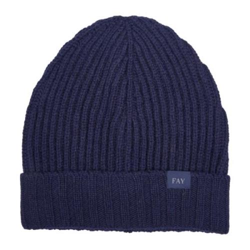 Blauwe Rib Logo Wollen Muts Fay , Blue , Heren