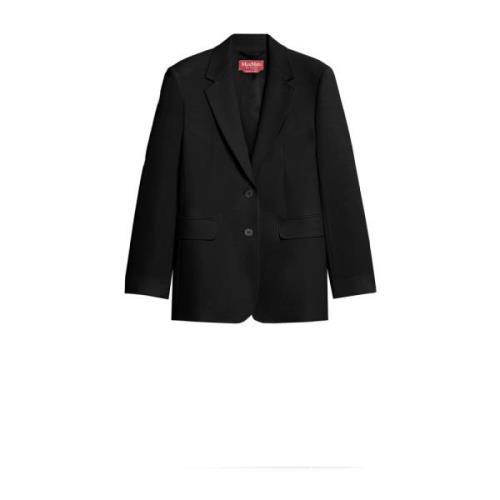 Zwarte Satijnen Wollen Blazer Jas Max Mara , Black , Dames