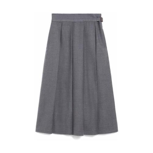 Grijze Wollen Geplooide Lange Rok Max Mara , Gray , Dames