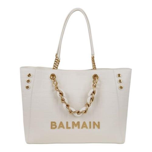 1945 Soft Cabas-Grained Lederen Schoudertas Balmain , White , Dames